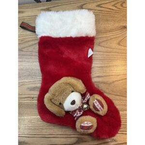 Christmas Holiday Stocking Soft brown and white‎ Plush Puppy dog red white 3D
